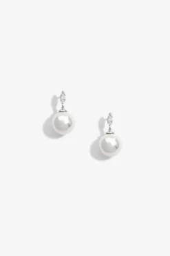 Sterling Silver 925 Cubic Zirconia Linear Navette Drop Earrings