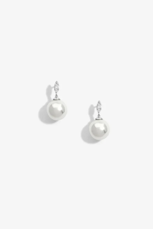 Sterling Silver 925 Cubic Zirconia Linear Navette Drop Earrings