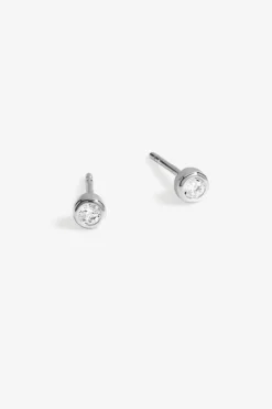 Sterling Silver 925 Cubic Zirconia Mini Besel Stud Earrings