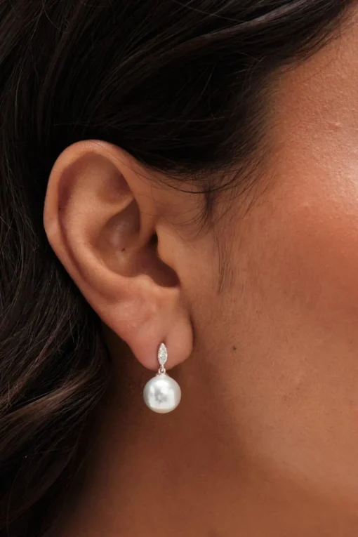 Sterling Silver 925 Cubic Zirconia Linear Navette Drop Earrings