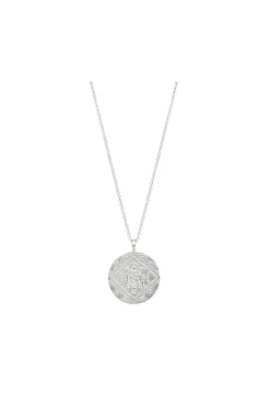 Sterling Silver 925 Embossed Round Pendant Necklace