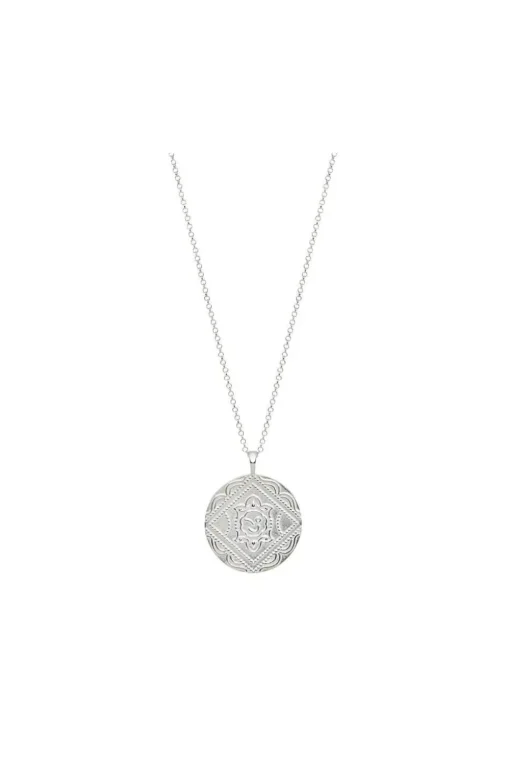 Sterling Silver 925 Embossed Round Pendant Necklace