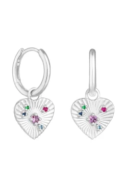 Sterling Silver 925 Heart Charm Huggie Hoop Earrings