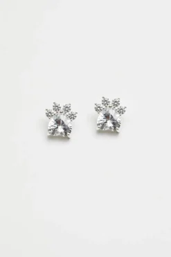 Sterling Silver 925 Paw Print Cubic Zirconia Earrings