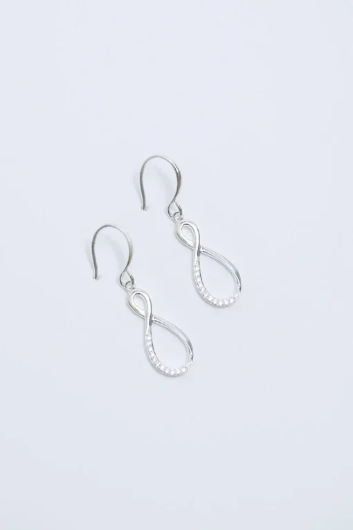 Sterling Silver 925 Polished And Cubic Zirconia Infinity Drop Earrings