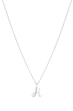 Sterling Silver 925 Polished and Cubic Zirconia Initial Pendant - H