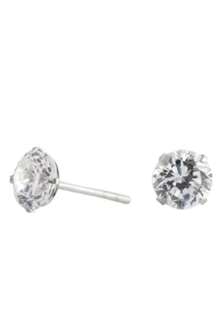 Sterling Silver 925 With Cubic Zirconia 6Mm Round Stud Earrings