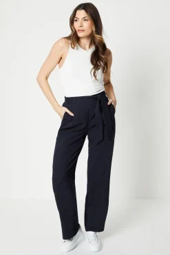 Stitch Detail Belted Wide Leg Trouser