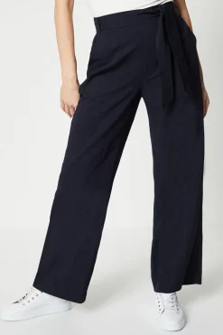 Stitch Detail Belted Wide Leg Trouser