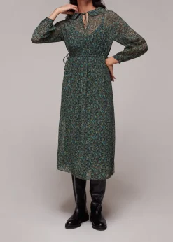 Stitch Floral Print Midi Dress-