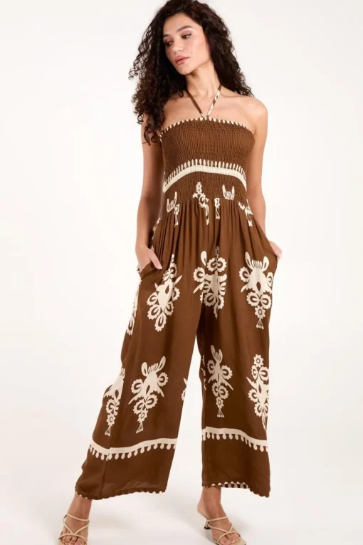 Strapless Elasticated Jumpsuit With Pocket