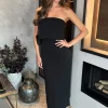 Strapless Fold-Over Midi Dress