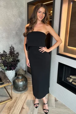 Strapless Fold-Over Midi Dress