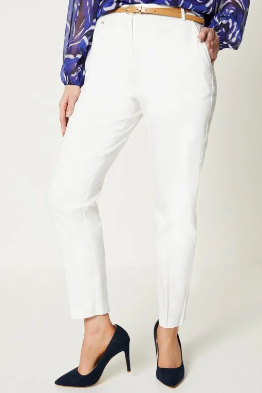 Stretch Cigarette Belted Trousers