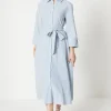 Stripe Belted Shirt Midi Dress