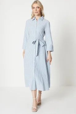 Stripe Belted Shirt Midi Dress