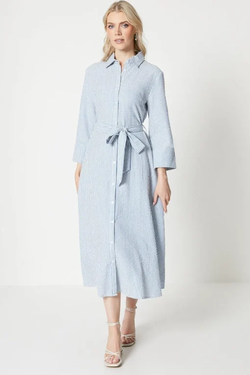 Stripe Belted Shirt Midi Dress