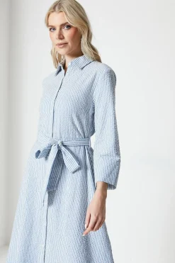 Stripe Belted Shirt Midi Dress