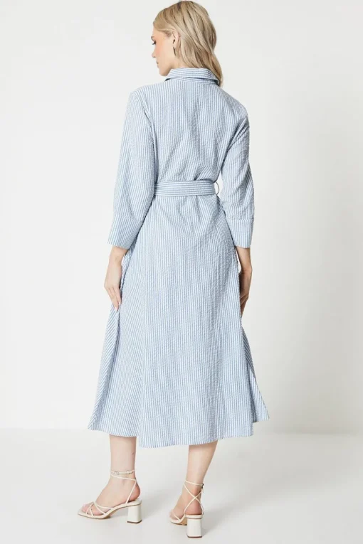 Stripe Belted Shirt Midi Dress