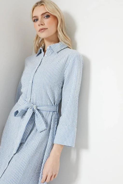 Stripe Belted Shirt Midi Dress