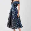 Stripe Organza Pleated Top Midi Dress