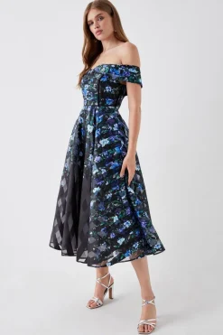 Stripe Organza Pleated Top Midi Dress