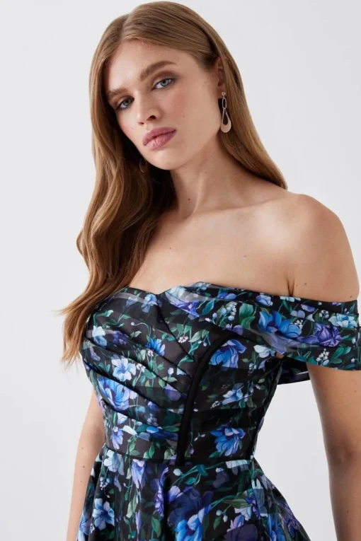 Stripe Organza Pleated Top Midi Dress