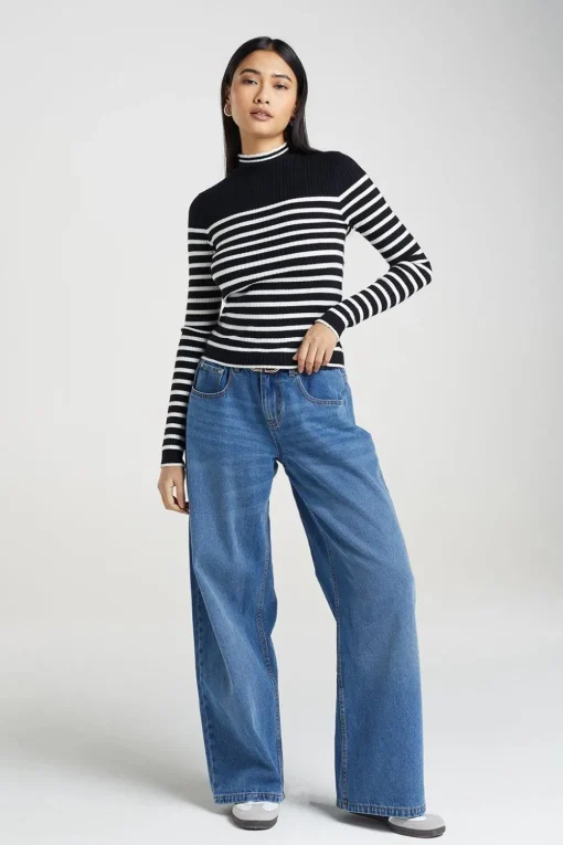 Stripe Rib Turtleneck Jumper