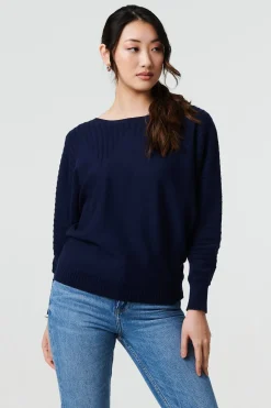 Stripe Texture Boat Neck Boxy Fit Jumper