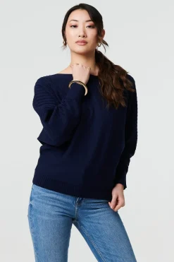Stripe Texture Boat Neck Boxy Fit Jumper