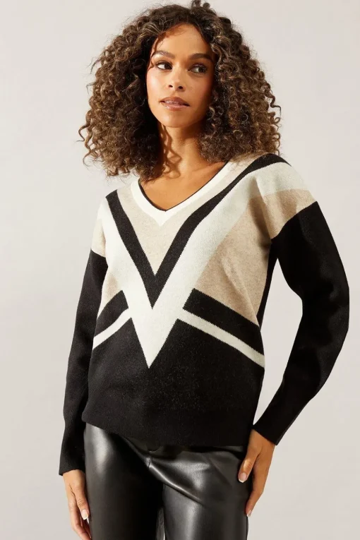 Stripe V Neck Jumper