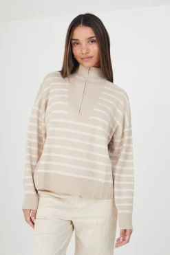 Striped 1/2 Zip Knitted Jumper