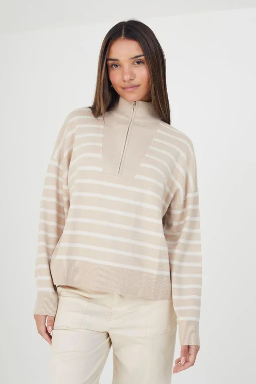 Striped 1/2 Zip Knitted Jumper