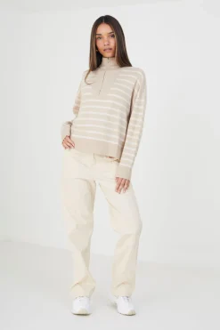 Striped 1/2 Zip Knitted Jumper