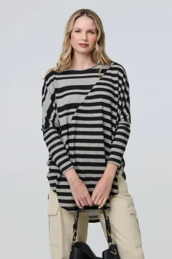 Striped Asymmetric Long Sleeve Tunic Top