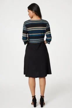 Striped Colour Block Skater Dress