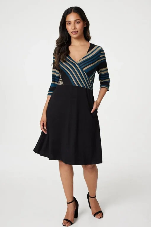 Striped Colour Block Skater Dress