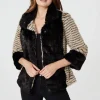 Striped Faux Fur 3/4 Sleeve Jacket