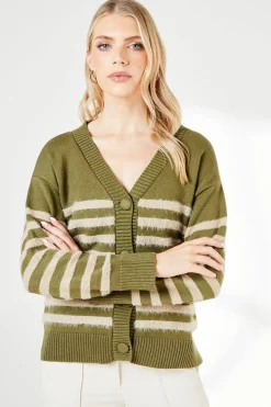 Striped Knitted Button Through Cardigan