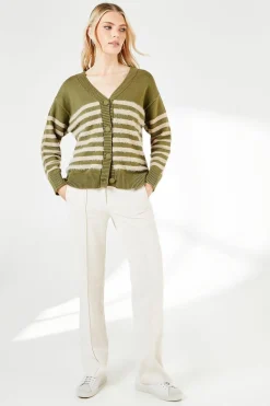 Striped Knitted Button Through Cardigan