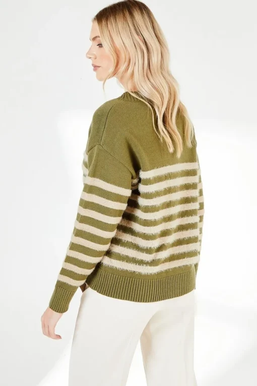 Striped Knitted Button Through Cardigan