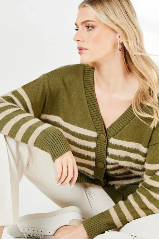 Striped Knitted Button Through Cardigan