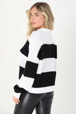 Striped Knitted Jumper With Zip Neck