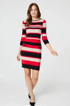 Striped Pocket Detail Knit Dress