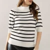 Striped Puff Sleeve Fine Gauge Knitted Top