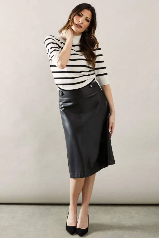 Striped Puff Sleeve Fine Gauge Knitted Top