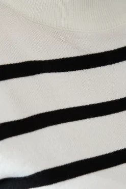 Striped Puff Sleeve Fine Gauge Knitted Top
