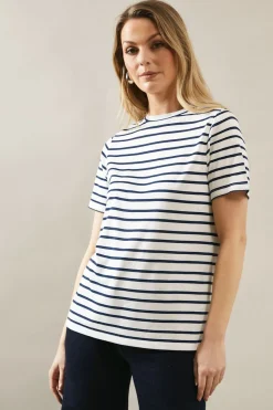 Striped Scallop Detial Relaxed T-Shirt