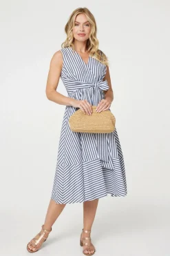 Striped Tie Waist Tiered Midi Dress