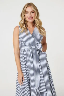 Striped Tie Waist Tiered Midi Dress
